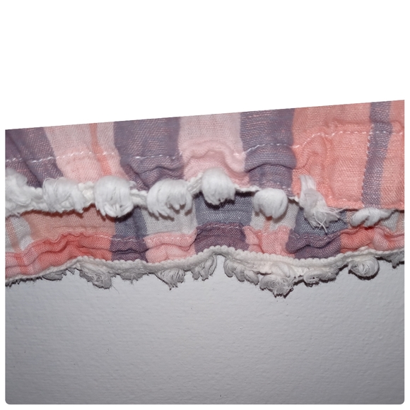 Neutral Check Print Linen Cotton Blend Gray White Peach Orange Top Size Large● - Picture 5 of 16